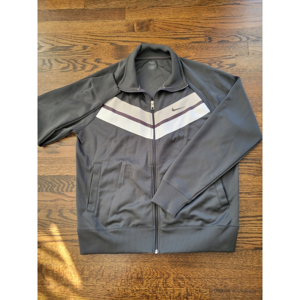 Vintage Mens Nike Striped Track Jacket Sweatershirt Full Zip Lrg Gray Striped